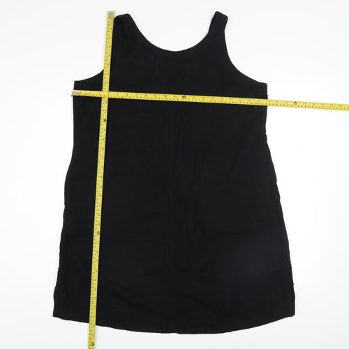 Next Women’s Black Linen Blend Petites 16 V-Neck Shift Dress