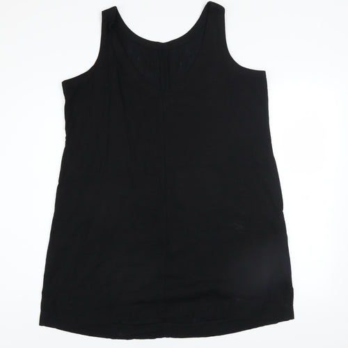 Next Women’s Black Linen Blend Petites 16 V-Neck Shift Dress