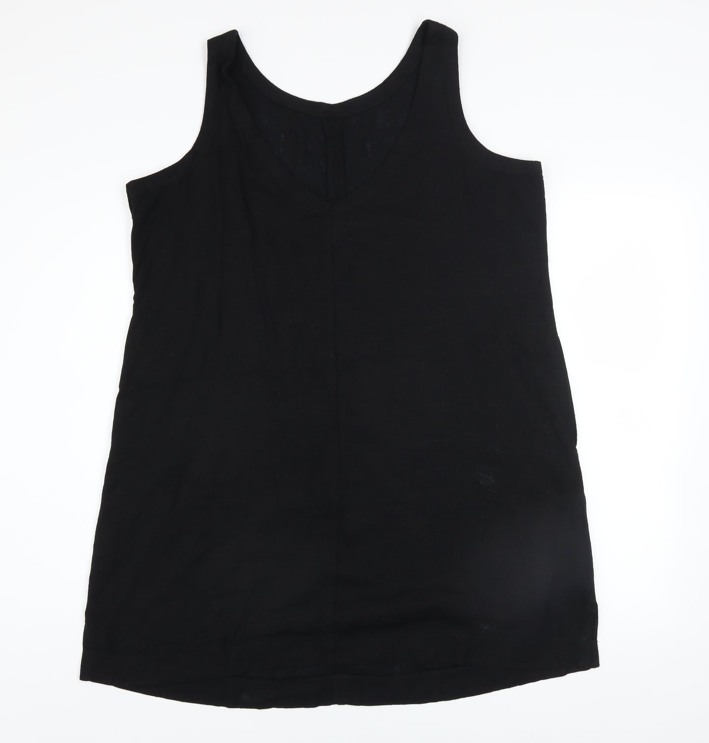 Next Women’s Black Linen Blend Petites 16 V-Neck Shift Dress