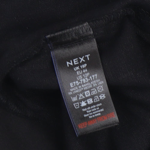 Next Women’s Black Linen Blend Petites 16 V-Neck Shift Dress