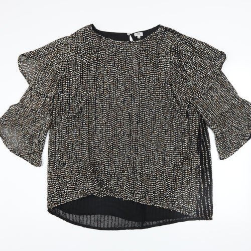 River Island Womens Black Sequin Ruffle Sleeve Blouse Size 18