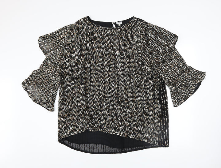 River Island Womens Black Sequin Ruffle Sleeve Blouse Size 18