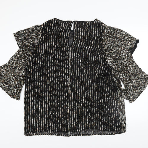 River Island Womens Black Sequin Ruffle Sleeve Blouse Size 18