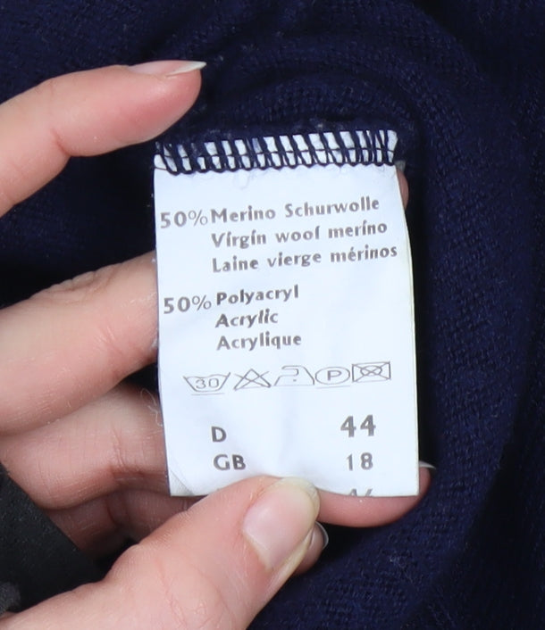 FREYA Women's Blue Roll Neck Geometric Pullover Jumper Size 18