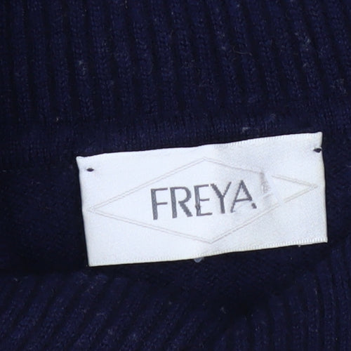 FREYA Women's Blue Roll Neck Geometric Pullover Jumper Size 18
