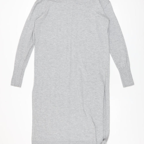 H&M Women Grey Long Sleeve Crew Neck Knit Jumper Dress XS