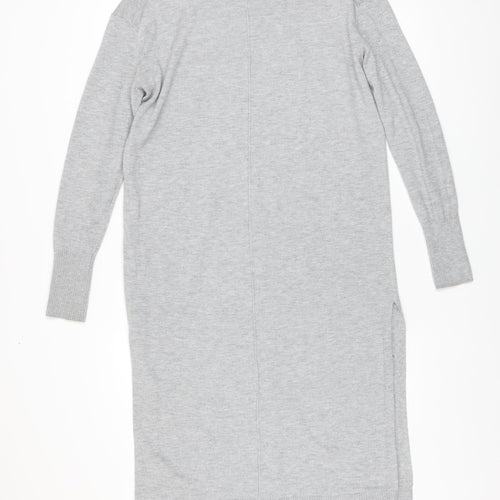 H&M Women Grey Long Sleeve Crew Neck Knit Jumper Dress XS