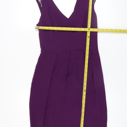 Oasis Women's Purple Bodycon Party Dress Size 8 with Beaded Shoulders