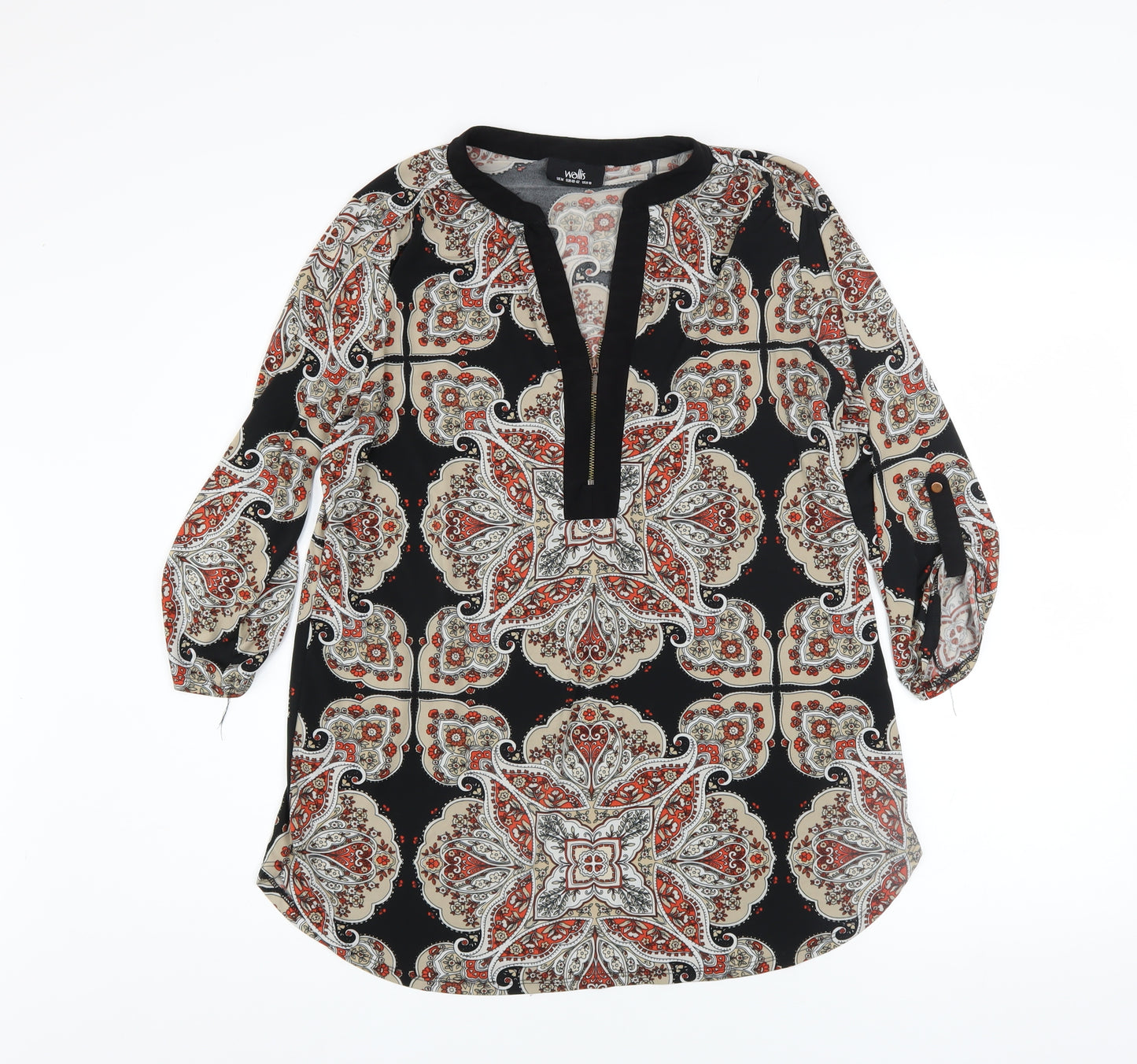 Wallis Women's Multicoloured Paisley Tunic Blouse UK M 3/4 Sleeve