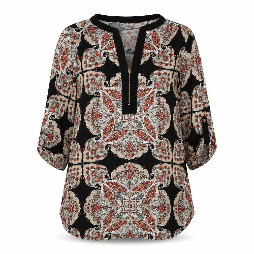 Front view of Wallis Women's Multicoloured Paisley Tunic Blouse UK M 3/4 Sleeve