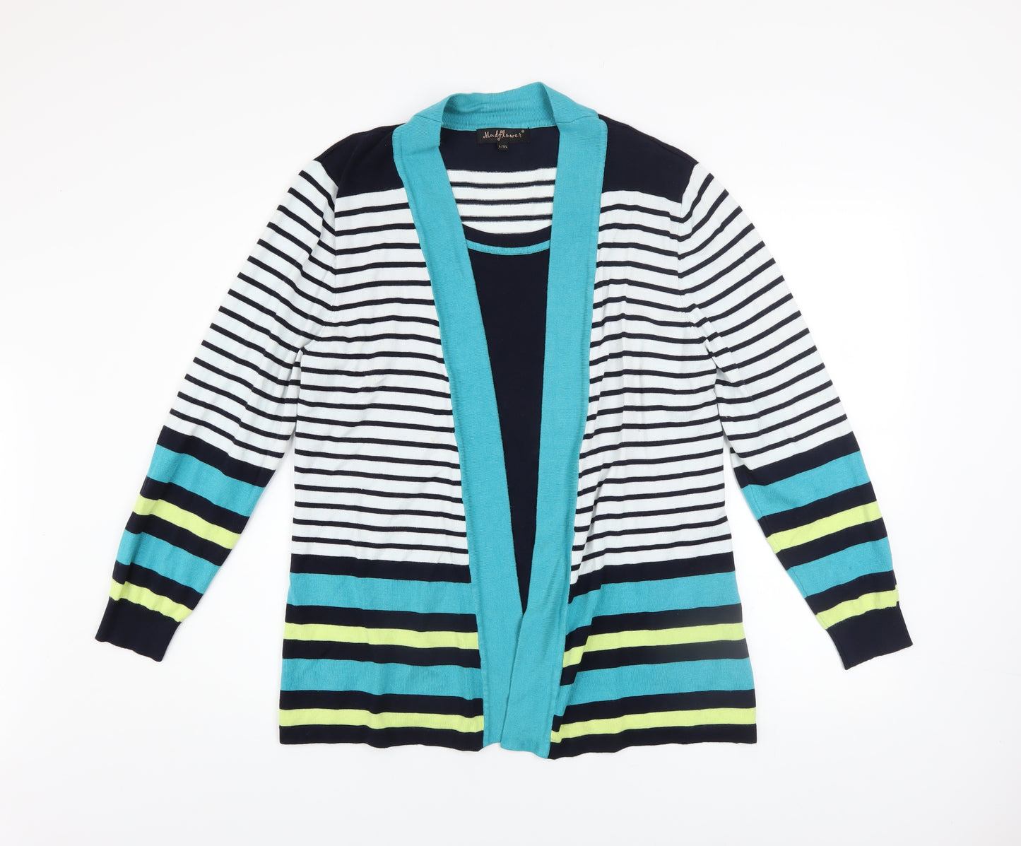 Mudflower Women's Multicoloured Striped Open Front Cardigan L/XL Knit