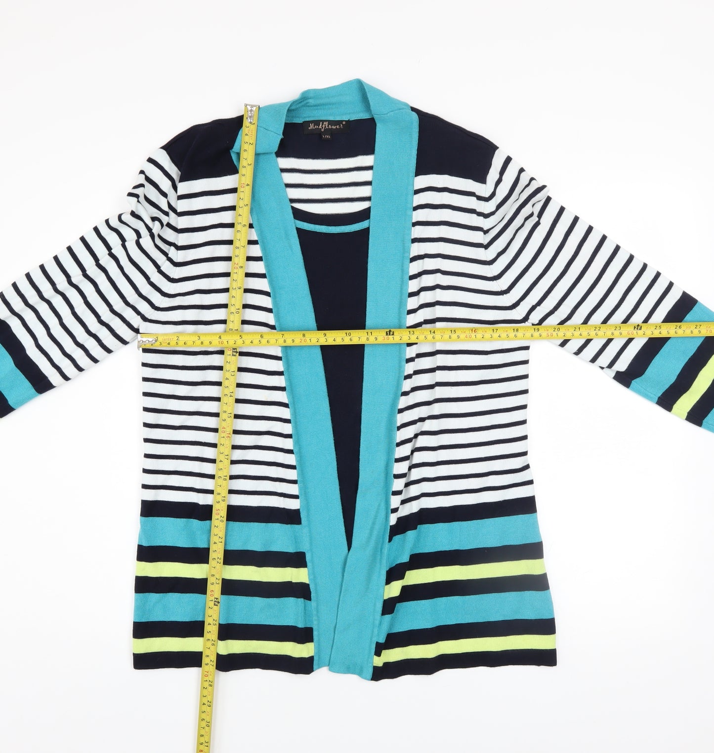Mudflower Women's Multicoloured Striped Open Front Cardigan L/XL Knit