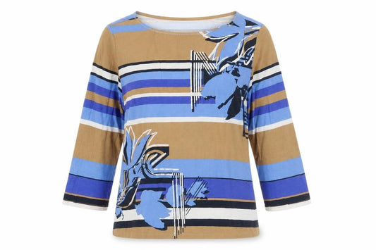 Front view of Betty Barclay women’s multicoloured 3/4 sleeve jersey t-shirt, size UK 12