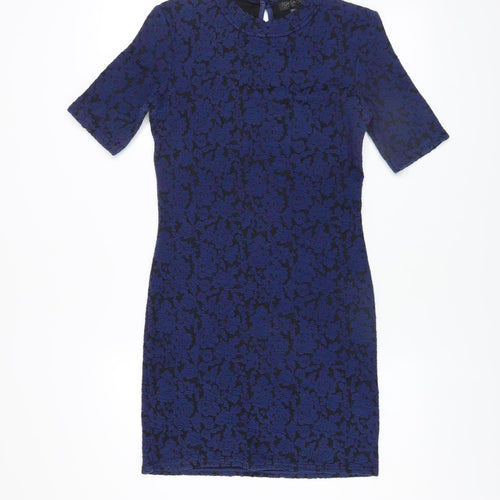 Topshop Women’s Blue Jacquard Floral Bodycon Dress Size 10