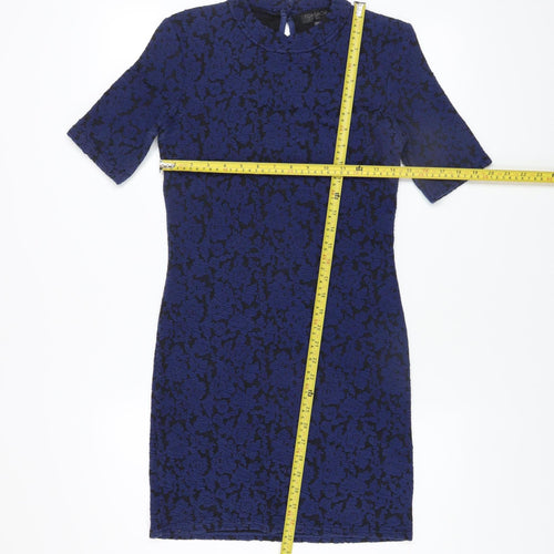Topshop Women’s Blue Jacquard Floral Bodycon Dress Size 10