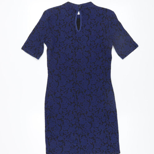 Topshop Women’s Blue Jacquard Floral Bodycon Dress Size 10