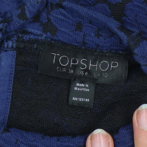 Topshop Women’s Blue Jacquard Floral Bodycon Dress Size 10