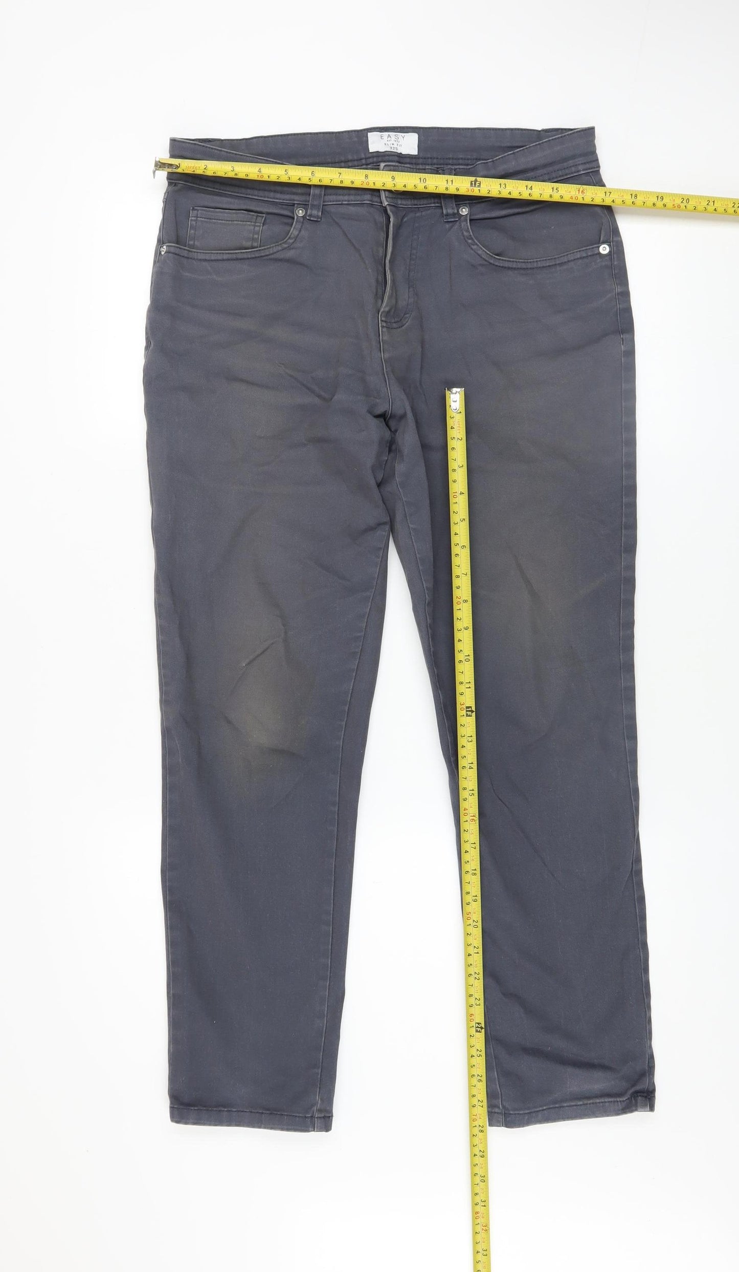 Easy Slim Fit Men's Grey Denim Jeans 32S Straight Leg