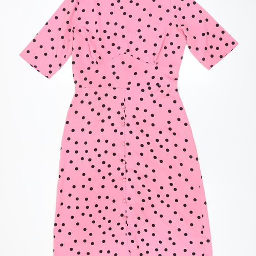 Boohoo Women Pink Polka Dot Bodycon Knee Length Dress Size 12