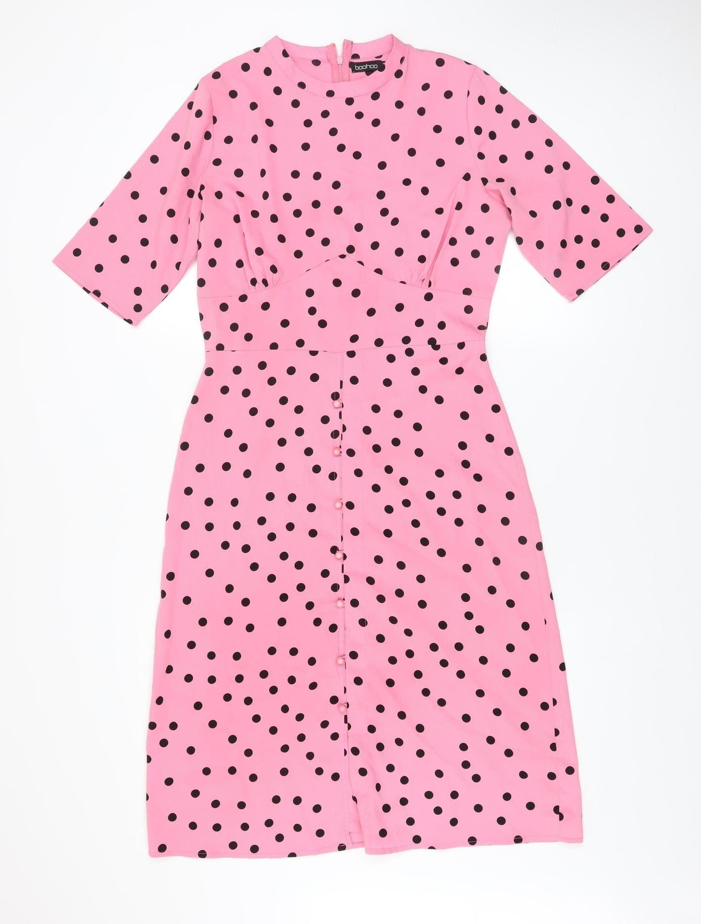 Boohoo Women Pink Polka Dot Bodycon Knee Length Dress Size 12