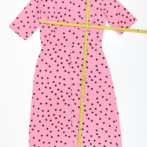 Boohoo Women Pink Polka Dot Bodycon Knee Length Dress Size 12