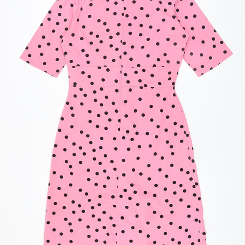 Boohoo Women Pink Polka Dot Bodycon Knee Length Dress Size 12