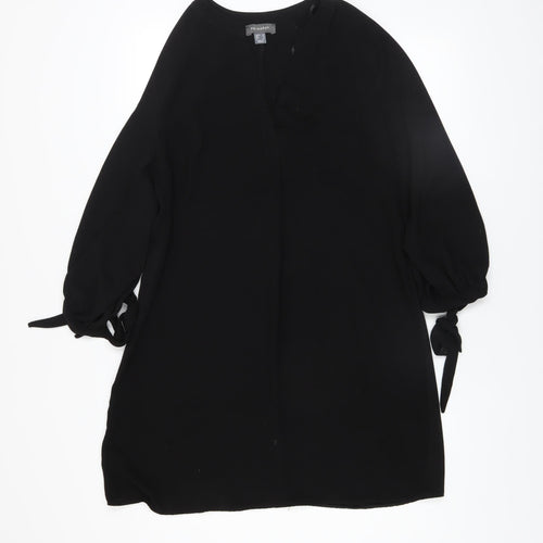 Primark Women’s Black Shift Dress Size 12 V-Neck Puff Sleeve Knee Length