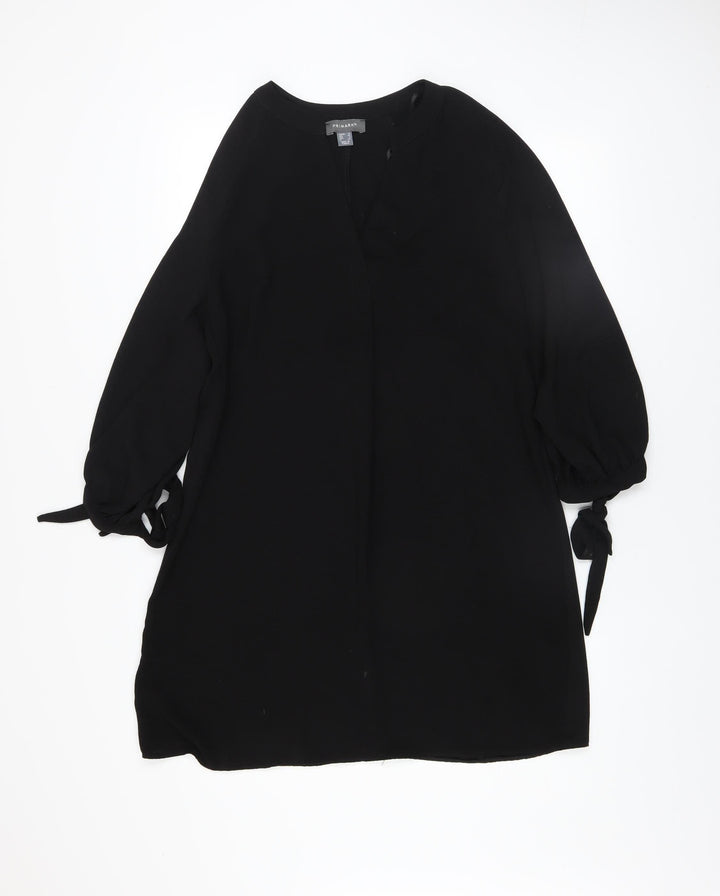 Primark Women’s Black Shift Dress Size 12 V-Neck Puff Sleeve Knee Length