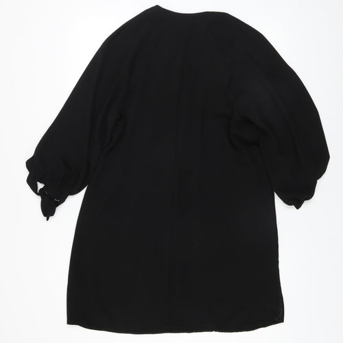 Primark Women’s Black Shift Dress Size 12 V-Neck Puff Sleeve Knee Length