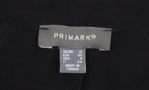 Primark Women’s Black Shift Dress Size 12 V-Neck Puff Sleeve Knee Length