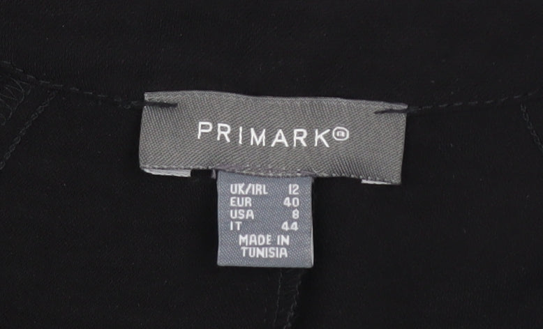 Primark Women’s Black Shift Dress Size 12 V-Neck Puff Sleeve Knee Length