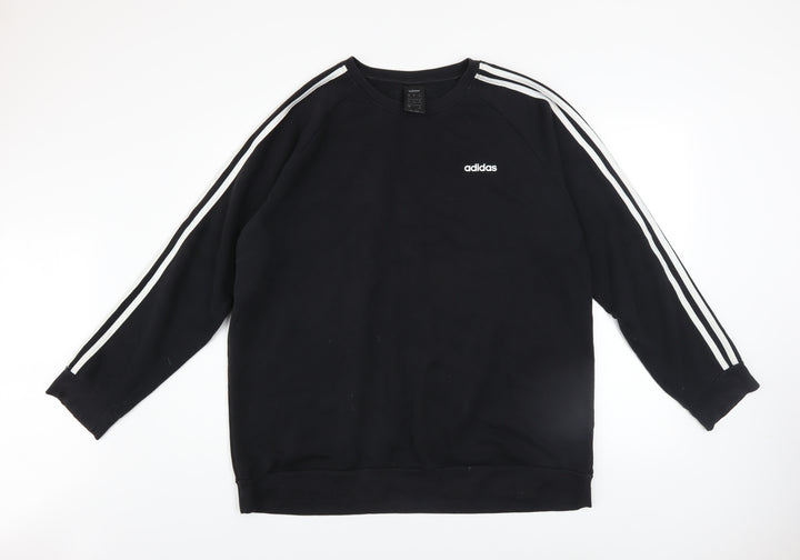 Adidas Women Black L Sweatshirt Cotton Blend Crew Neck Long Sleeve