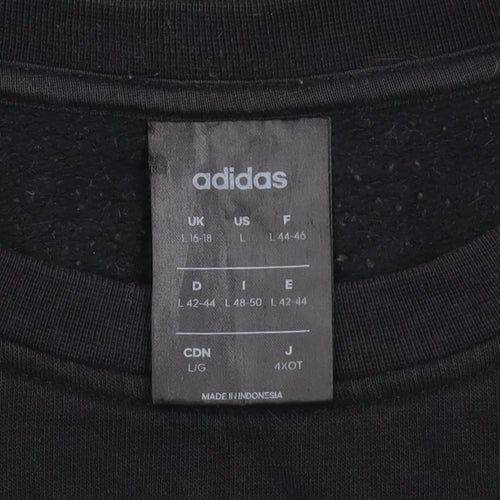 Adidas Women Black L Sweatshirt Cotton Blend Crew Neck Long Sleeve