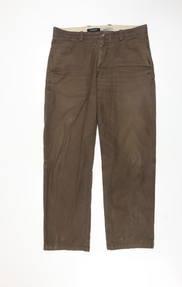 Dockers Men's Brown Chino Regular Fit Trousers 34x32 Cotton