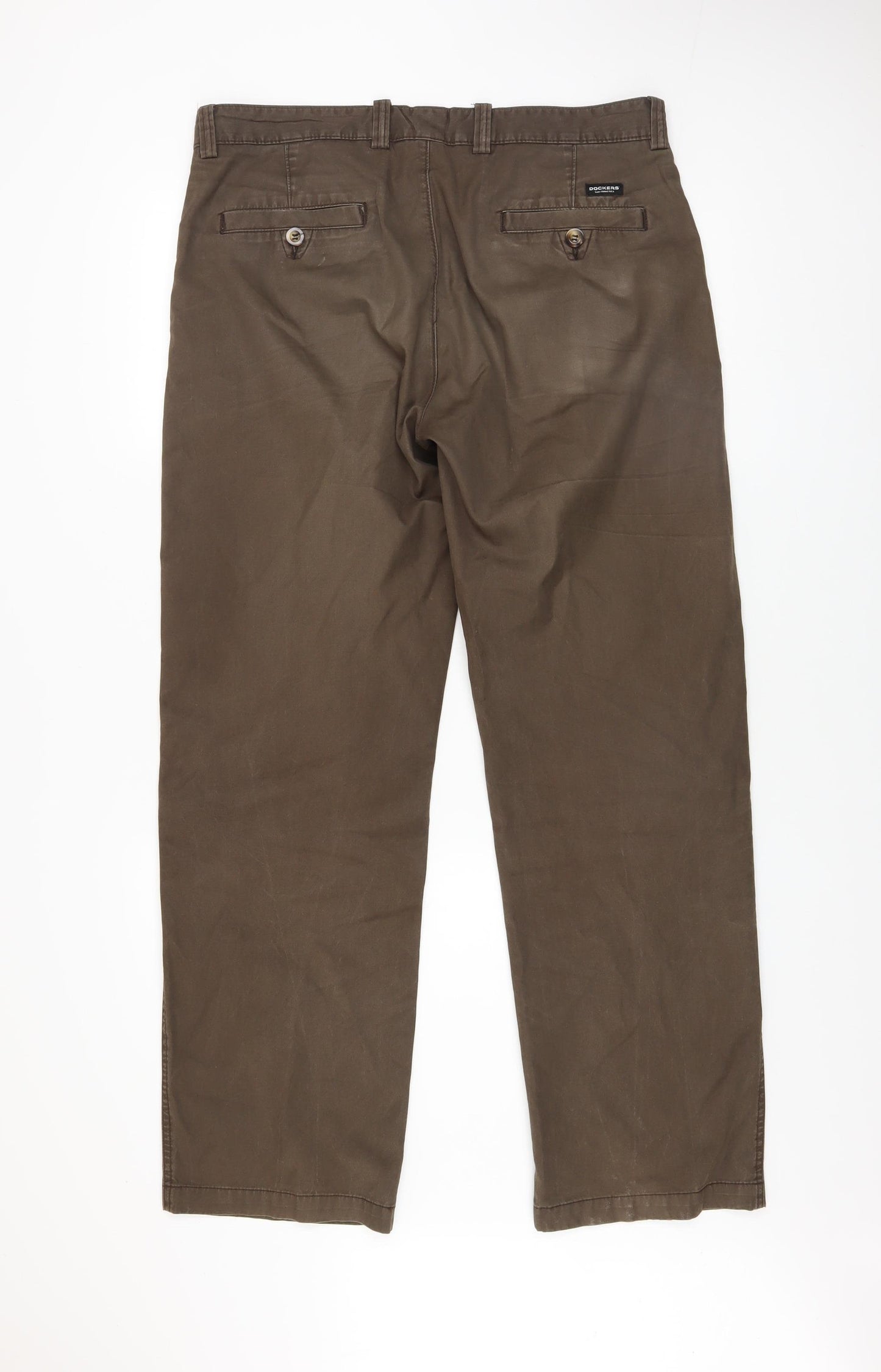 Dockers Men's Brown Chino Regular Fit Trousers 34x32 Cotton