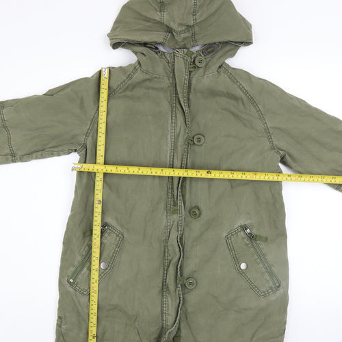 Next Girls Green Cotton Hooded Parka Coat 12 Years Lined Casual Jacket