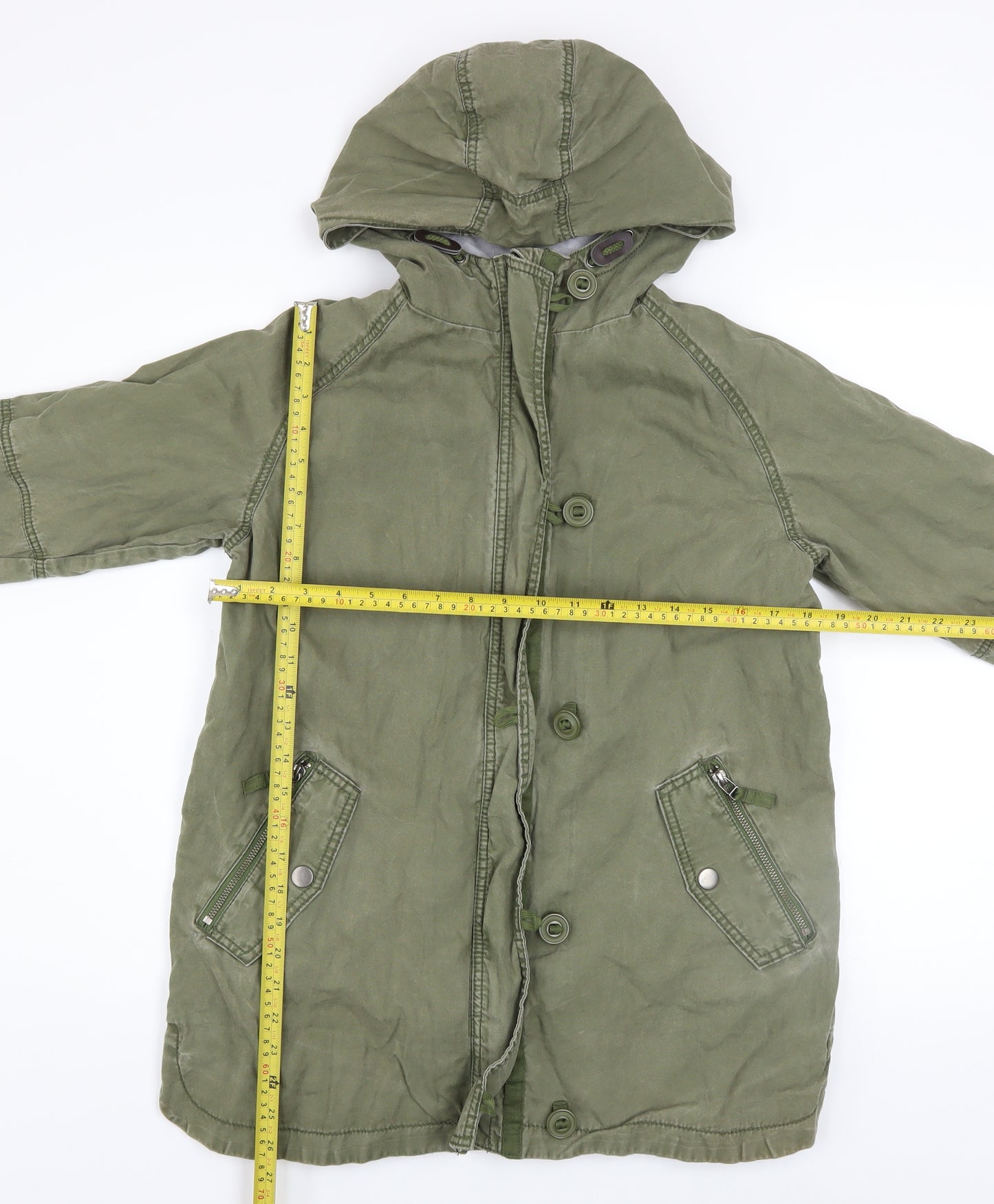 Next Girls Green Cotton Hooded Parka Coat 12 Years Lined Casual Jacket