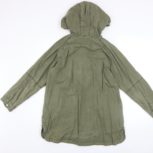 Next Girls Green Cotton Hooded Parka Coat 12 Years Lined Casual Jacket