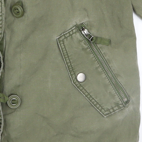 Next Girls Green Cotton Hooded Parka Coat 12 Years Lined Casual Jacket