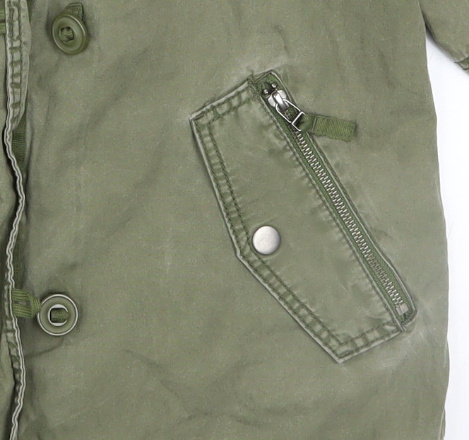 Next Girls Green Cotton Hooded Parka Coat 12 Years Lined Casual Jacket