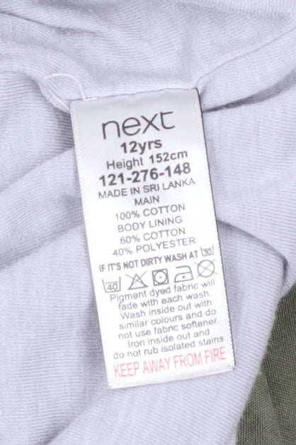 Next Girls Green Cotton Hooded Parka Coat 12 Years Lined Casual Jacket