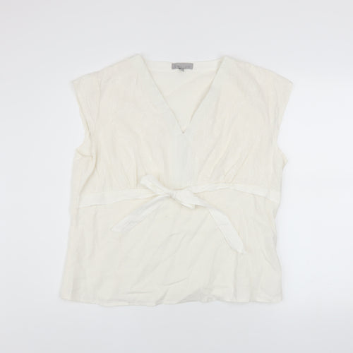 Per Se Women’s Ivory Linen V-Neck Wrap Blouse Size 20