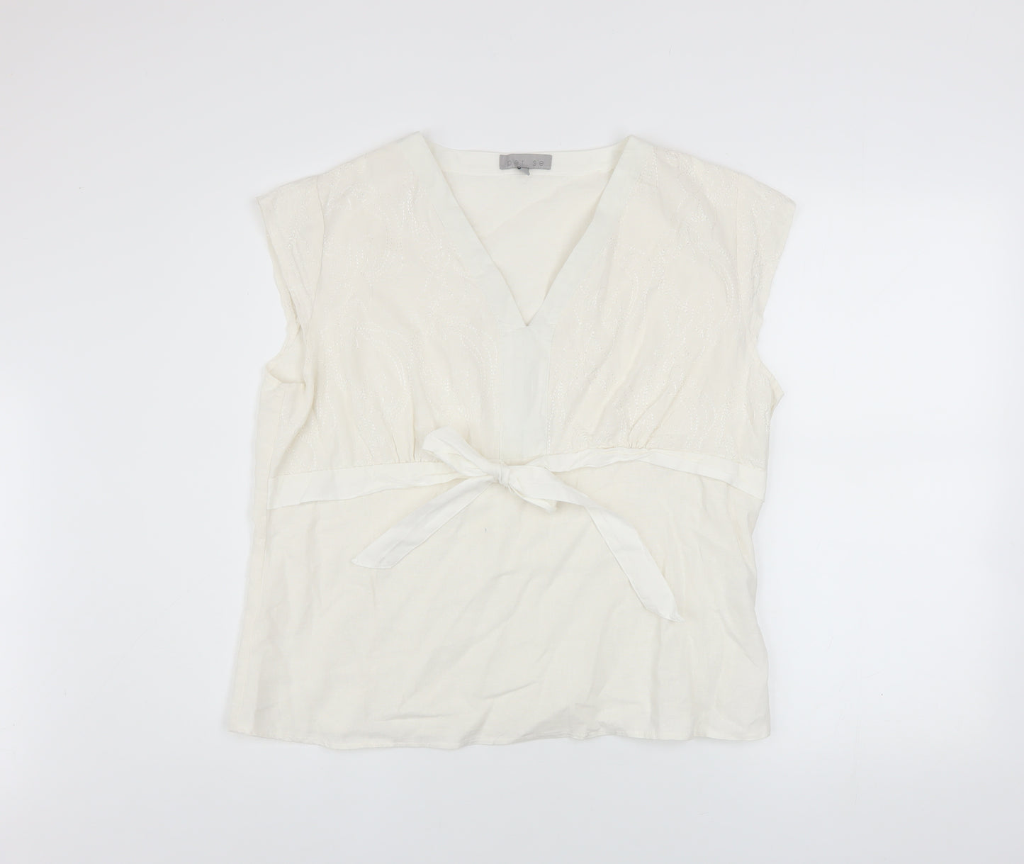 Per Se Women’s Ivory Linen V-Neck Wrap Blouse Size 20