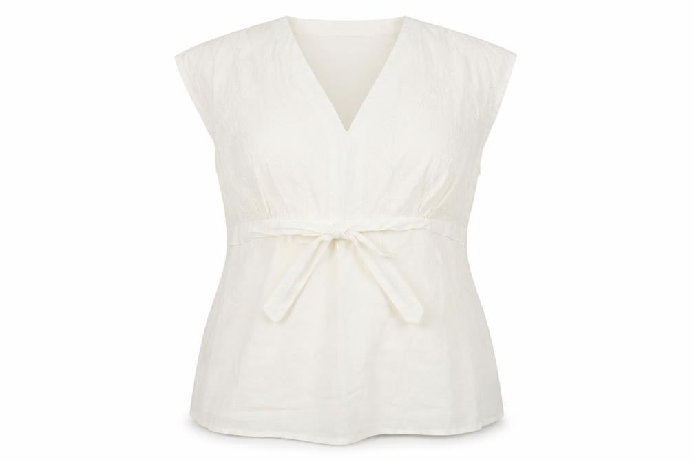 Front view of Per Se Women’s Ivory Linen V-Neck Wrap Blouse, size UK 20
