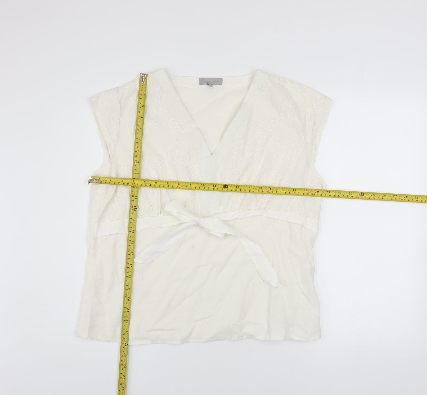 Per Se Women’s Ivory Linen V-Neck Wrap Blouse Size 20