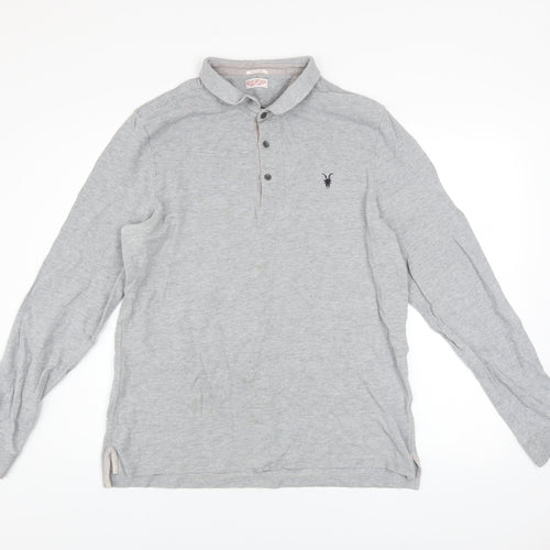 AllSaints Men's Grey Cotton Long Sleeve Polo Shirt XL