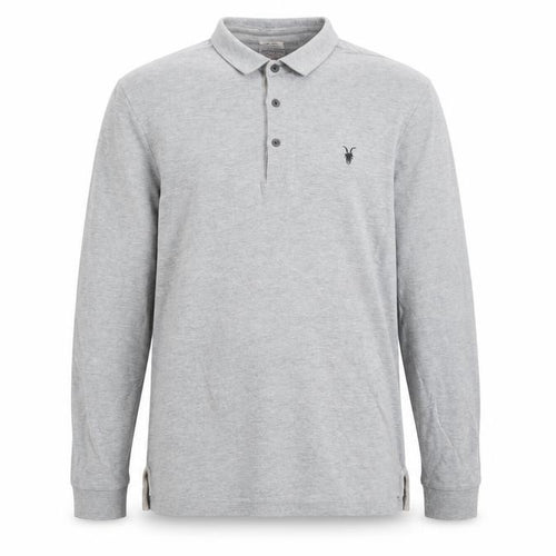 AllSaints Men's Grey Cotton Long Sleeve Polo Shirt XL