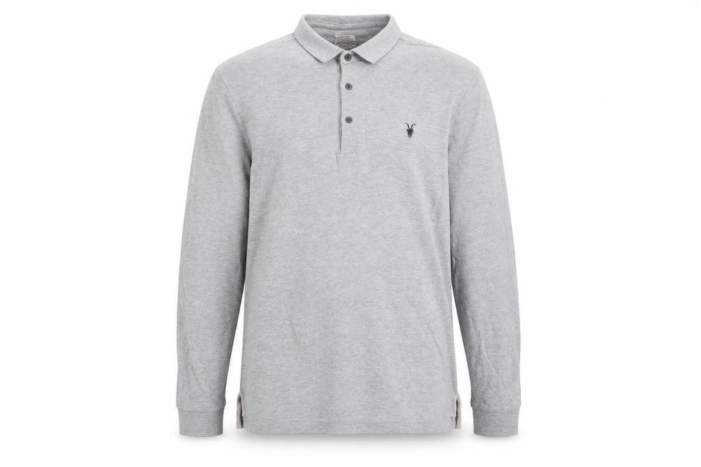 AllSaints Men's Grey Cotton Long Sleeve Polo Shirt XL