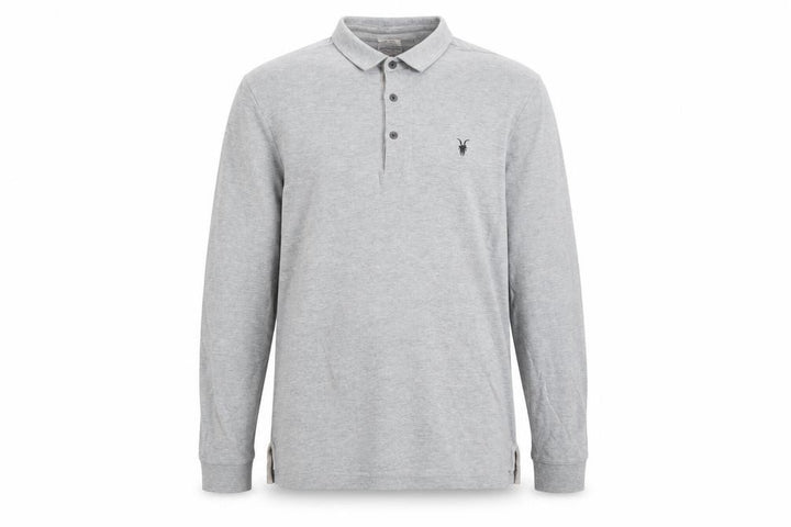 AllSaints Men's Grey Cotton Long Sleeve Polo Shirt XL