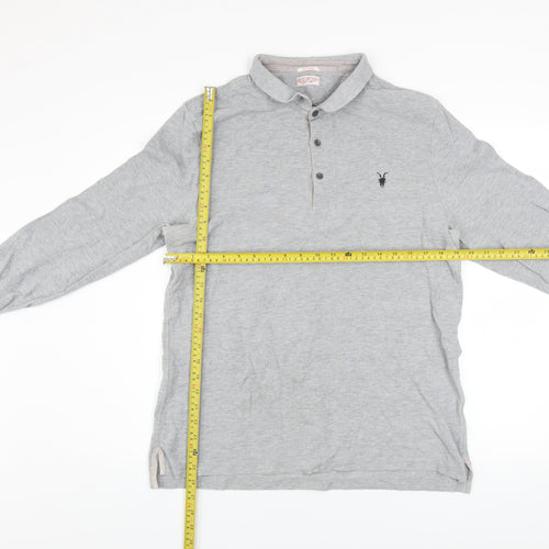 AllSaints Men's Grey Cotton Long Sleeve Polo Shirt XL